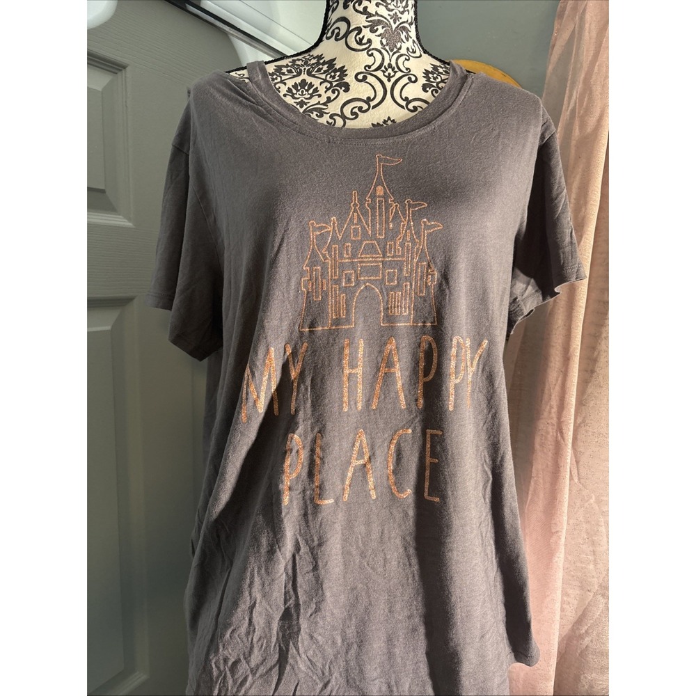 Disney Parks Woman's XL T-shirt Tunic"my Happy Place"‎ Glitter, Castle